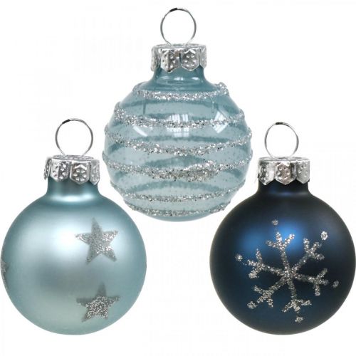 Floristik24 Mini boules de Noël bleues en verre véritable Ø3cm 9pcs