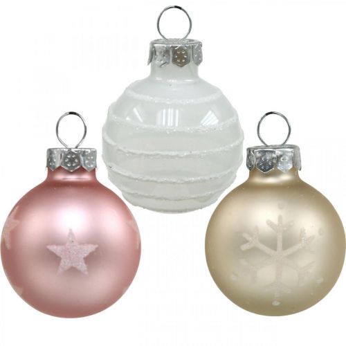 Floristik24 Mini boules de Noël crème, rose, blanc verre véritable Ø3cm 9pcs