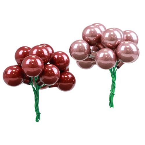 Floristik24 Mini boules de Noël en fil de verre Bordeaux rose Ø2,5cm 140p