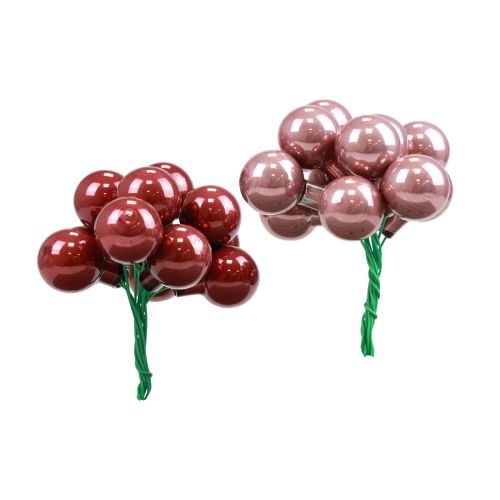 Article Mini boules de Noël en fil de verre rose bordeaux Ø2cm 140pcs