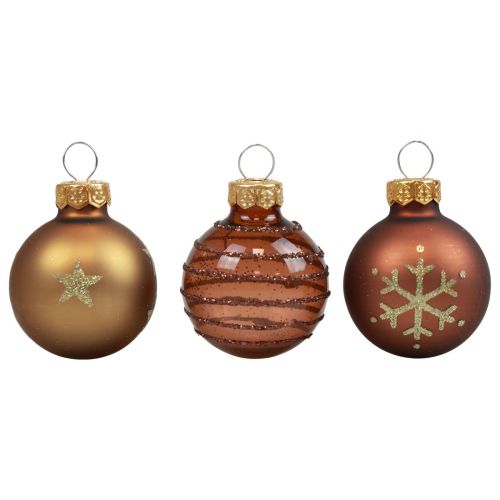 Floristik24 Mini boules de Noël en verre boules de verre marron doré Ø3cm 9pcs