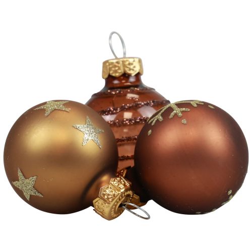 Floristik24 Mini boules de Noël en verre boules de verre marron doré Ø3cm 9pcs