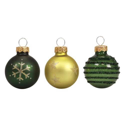 Floristik24 Mini boules de Noël en verre boules de verre vert doré Ø3cm 9pcs