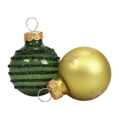 Floristik24 Mini boules de Noël en verre boules de verre vert doré Ø3cm 9pcs