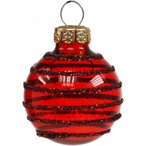 Article Mini boules de Noël mélange rouge verre véritable Ø3cm 9 pcs