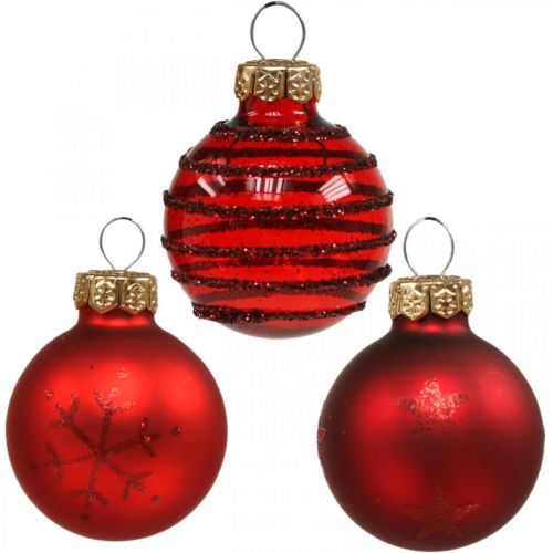 Floristik24 Mini boules de Noël rouge mix verre véritable Ø3cm 9pcs