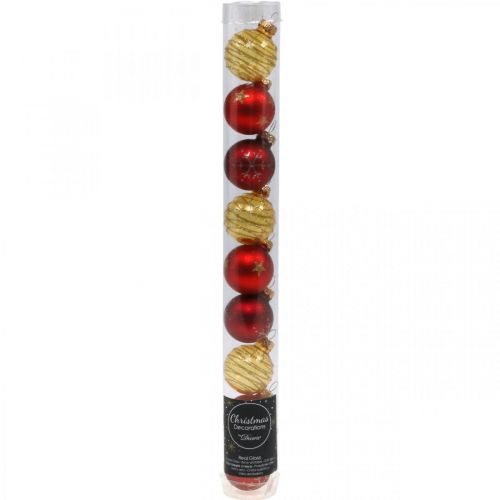 Floristik24 Mini boules de Noël mix rouge/jaune verre véritable Ø3cm 9pcs