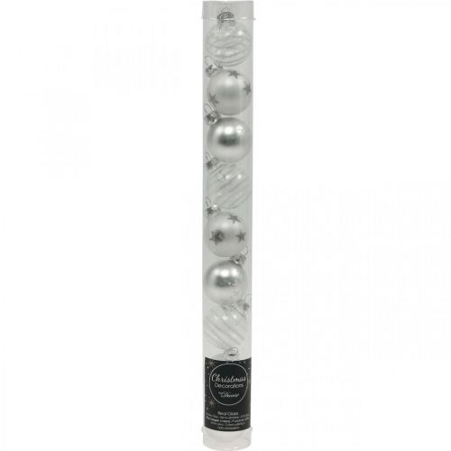 Article Mini boules de Noël blanc, argent verre véritable Ø3cm 9 pcs