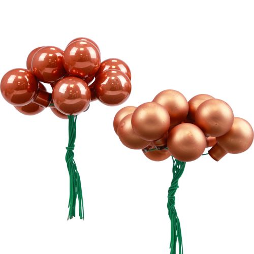Article Mini boules de Noël sur fil de verre rouge orange 2,5cm 140pcs