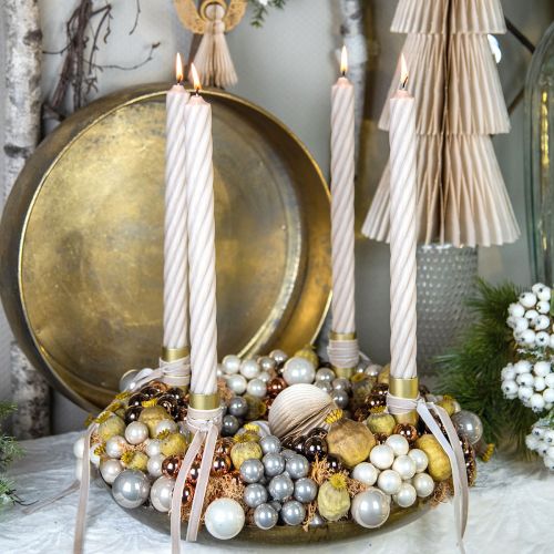 Article Mini boules de Noël baies miroir en verre gris crème Ø25mm 140 pcs