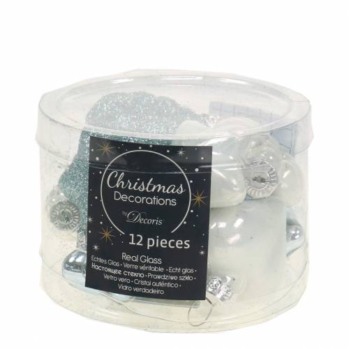 Floristik24 Mini décorations pour sapin de Noël mix assortis verre blanc, bleu 12pcs