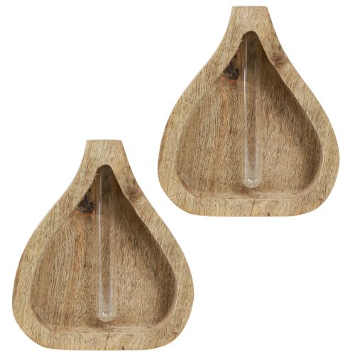 Article Mini vase tube à essai en verre décoration bois clair naturel H17cm 2pcs