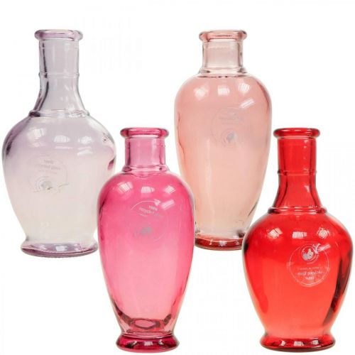 Floristik24 Mini vases en verre vases décoratifs en verre rose rose rouge violet 15cm 4pcs