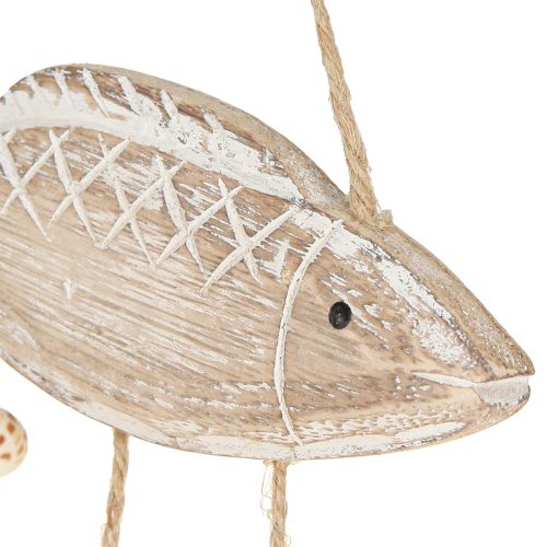 Article Mobile Maritime Poissons Coquillages Bois Naturel Blanc L20cm 2pcs