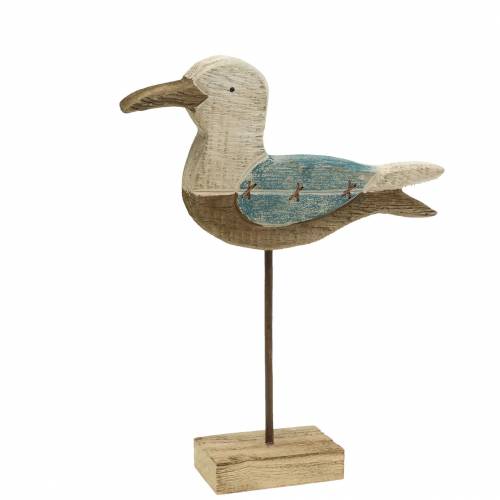 Mouette en bois bleu blanc 20cm × 5cm H25cm