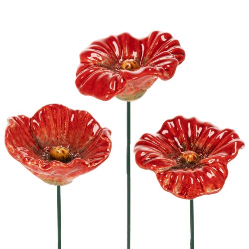 Coquelicots en céramique, décoration romantique pour le printemps, jardin et parterres de fleurs, 31 cm, lot de 6.
