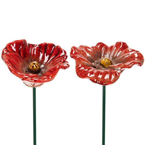 Tuteur de jardin en céramique en forme de coquelicot, design original pour massifs de fleurs, 52 cm, lot de 2