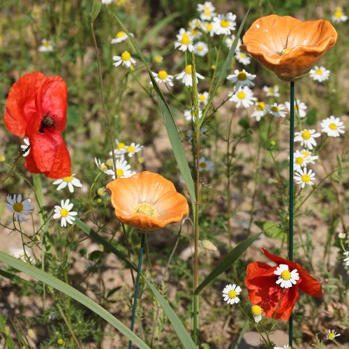 Article Piquet de pavot, fleur en céramique, finement détaillée, pour une touche d'élégance au jardin, 42 cm, lot de 4