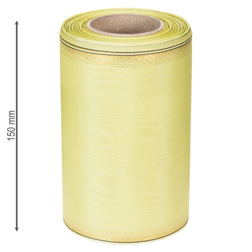 Article Ruban moiré pour couronne, 150 mm, 25 m, vert clair bordé d'or, pour l'art floral et la décoration.