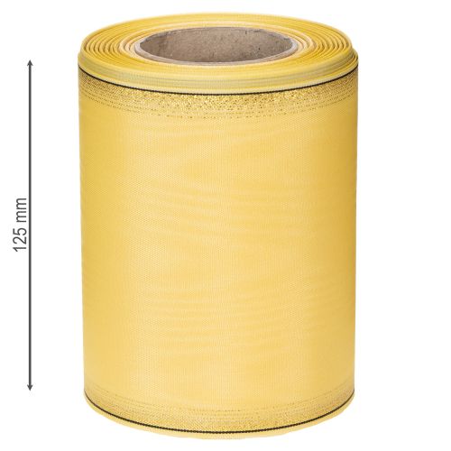Article Ruban moiré pour couronne, jaune à bordure dorée, 125 mm x 25 m - Ruban de deuil de haute qualité, ruban décoratif, ruban pour nœud