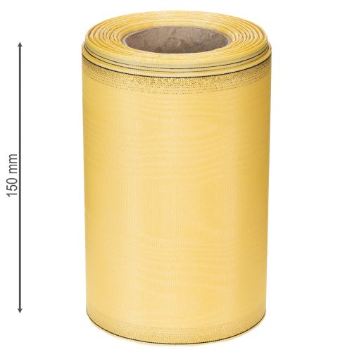 Article Ruban moiré pour couronne, jaune à bordure dorée, ruban décoratif à motifs floraux, acétate/polyester, 150 mm x 25 m