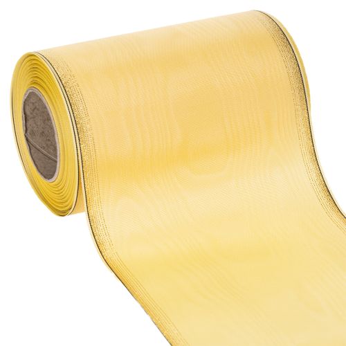 Floristik24 Ruban moiré pour couronne, jaune à bordure dorée, ruban décoratif à motifs floraux, acétate/polyester, 150 mm x 25 m