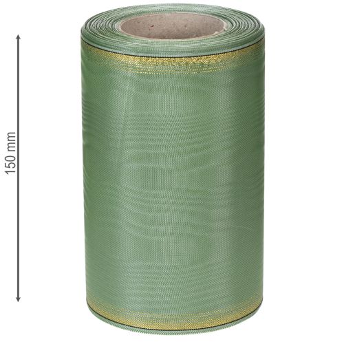 Article Ruban moiré vert sauge à bordure dorée, 150 mm x 25 m, ruban décoratif pour la confection de couronnes et d'œuvres florales
