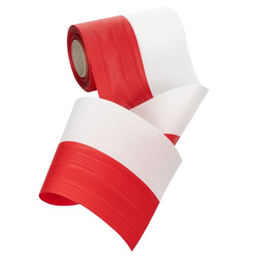 Ruban moiré pour couronne, ruban de deuil blanc et rouge, ruban décoratif 150 mm, ruban commémoratif à motif floral, taffetas d'acétate 25 m | Floristik24.fr