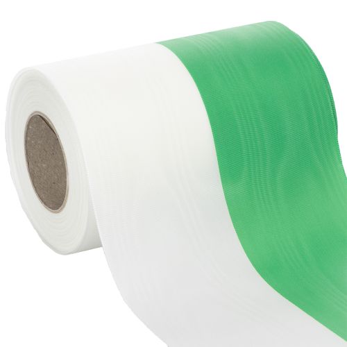 Article Ruban moiré vert et blanc 150 mm, ruban décoratif, ruban à nœud, qualité taffetas 25 m