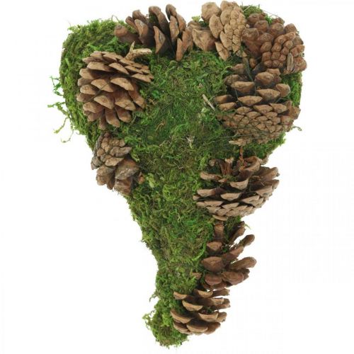 Décoration tombe coeur mousse avec cônes pour arrangement funéraire 20×13cm