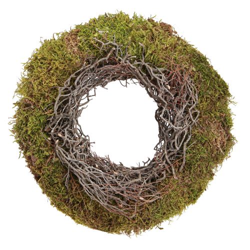 Article Couronne de mousse couronne décorative vert mousse avec herbe à souris naturelle Ø30cm