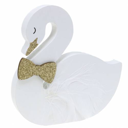 Article Cygnes décoratifs mariage bois blanc or 12x13cm 2 pcs