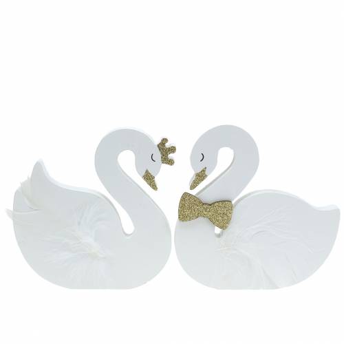 Floristik24 Déco cygnes mariage bois or blanc 12x13cm 2pcs