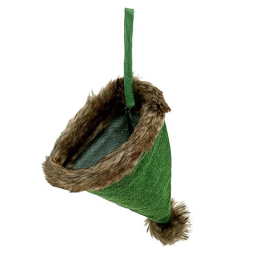 Floristik24 Bonnet avec bord de fourrure à suspendre Vert 28cm