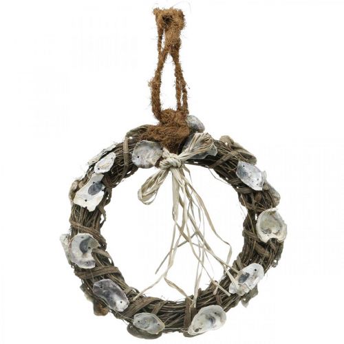 Floristik24 Couronne de coquillages, couronne déco bois de vigne, coquillages naturels Ø30cm