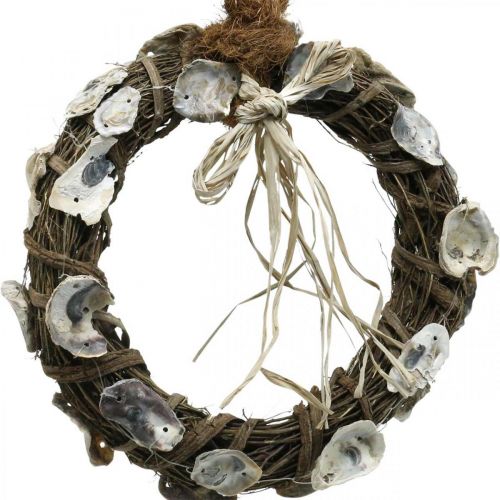 Floristik24 Couronne de coquillages, couronne déco bois de vigne, coquillages naturels Ø30cm