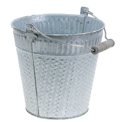 Seau en zinc avec motif tressé gris, blanchi blanc Ø18cm H17,5cm