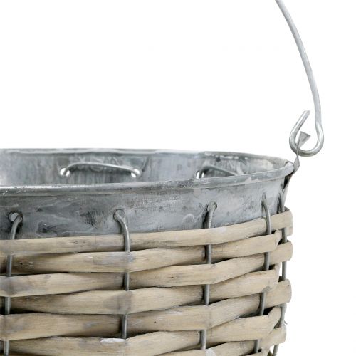 Floristik24 Seau en zinc avec tressage en osier Ø 18 cm H. 17 cm