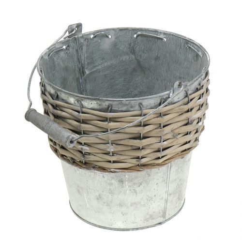 Floristik24 Seau en zinc avec tressage en osier Ø 18 cm H. 17 cm