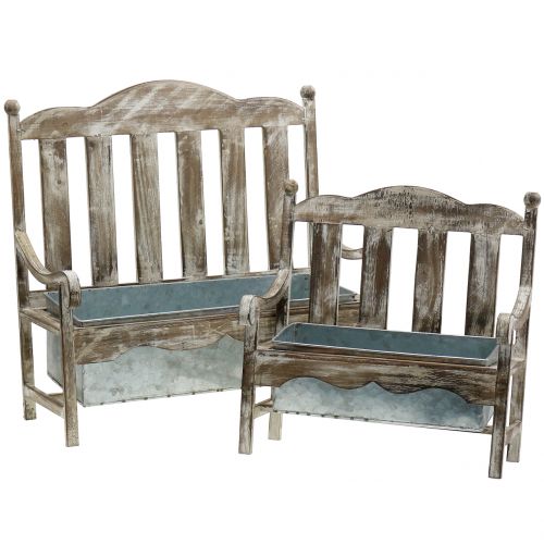 Floristik24 Banc de plantation en bois naturel, zinc H40cm, lot de 2