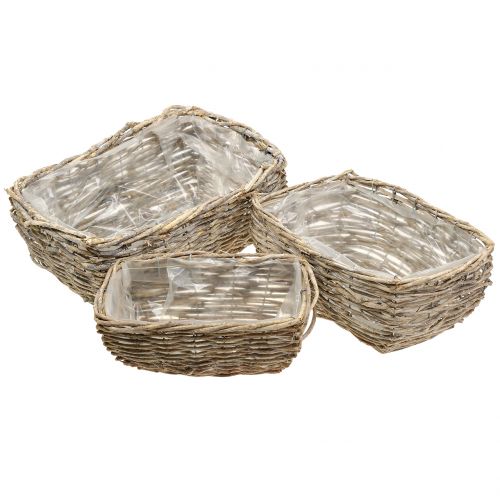 Panier à plantes rectangulaire naturel blanchi à la chaux L33cm, lot de 3