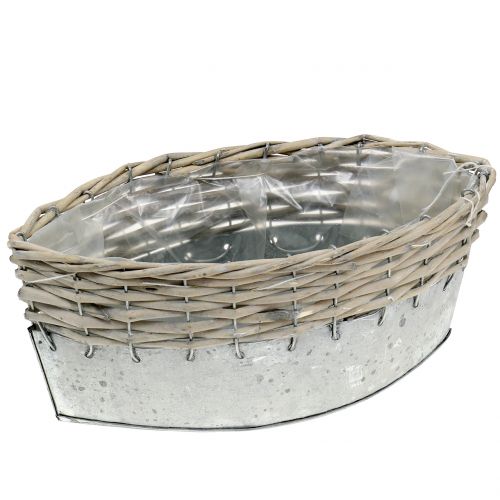 Floristik24 Bateau en zinc avec osier 30,5 x 10,5 cm H12 cm