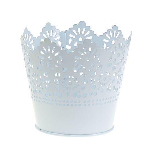 Pot en zinc avec bord dentelé blanc Ø 12 cm H. 10 cm