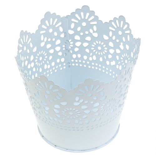 Floristik24 Pot en zinc avec bord dentelé blanc Ø 12 cm H. 10 cm