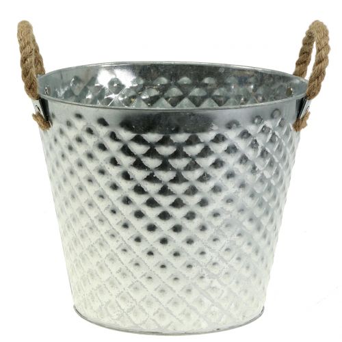 Floristik24 Pot zinc diamant anses corde lavé blanc Ø24.5cm H21cm