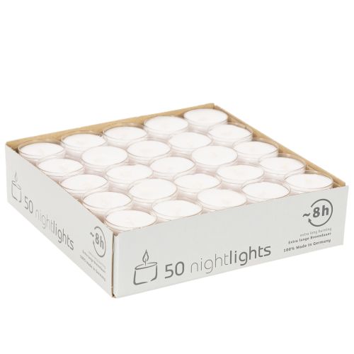 Veilleuses chauffe-plat blanches en plateau plastique, 8 heures, 50 pièces | Floristik24.fr