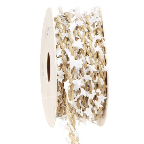 Floristik24 Ruban décoratif naturel étoiles blanches Large 5mm Longueur 8m