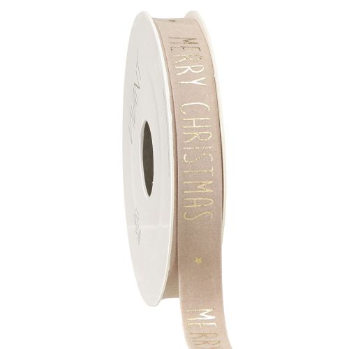 Floristik24 Ruban de Noël en velours naturel avec &#39;Joyeux Noël&#39; en or large 15mm longueur 5m