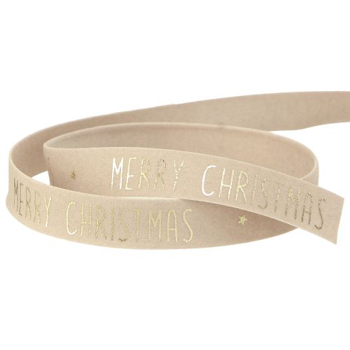 Floristik24 Ruban de Noël en velours naturel avec &#39;Joyeux Noël&#39; en or large 15mm longueur 5m