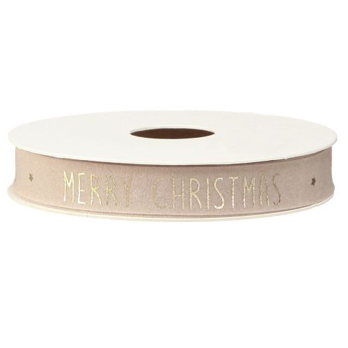 Floristik24 Ruban de Noël en velours naturel avec &#39;Joyeux Noël&#39; en or large 15mm longueur 5m